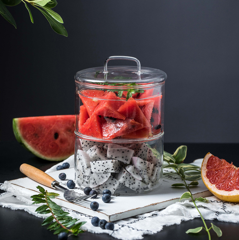 Small Heat Resistant High Borosilicate Glass Bowl with Cover Stackable Glass Bowl